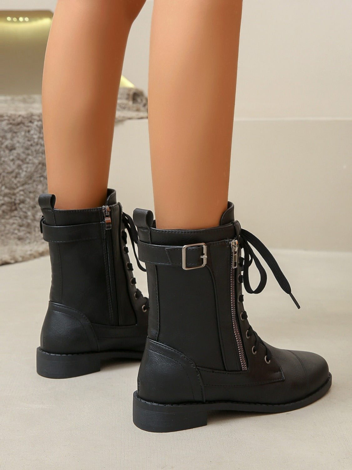 PU Leather Lace-Up Boots Trendsi