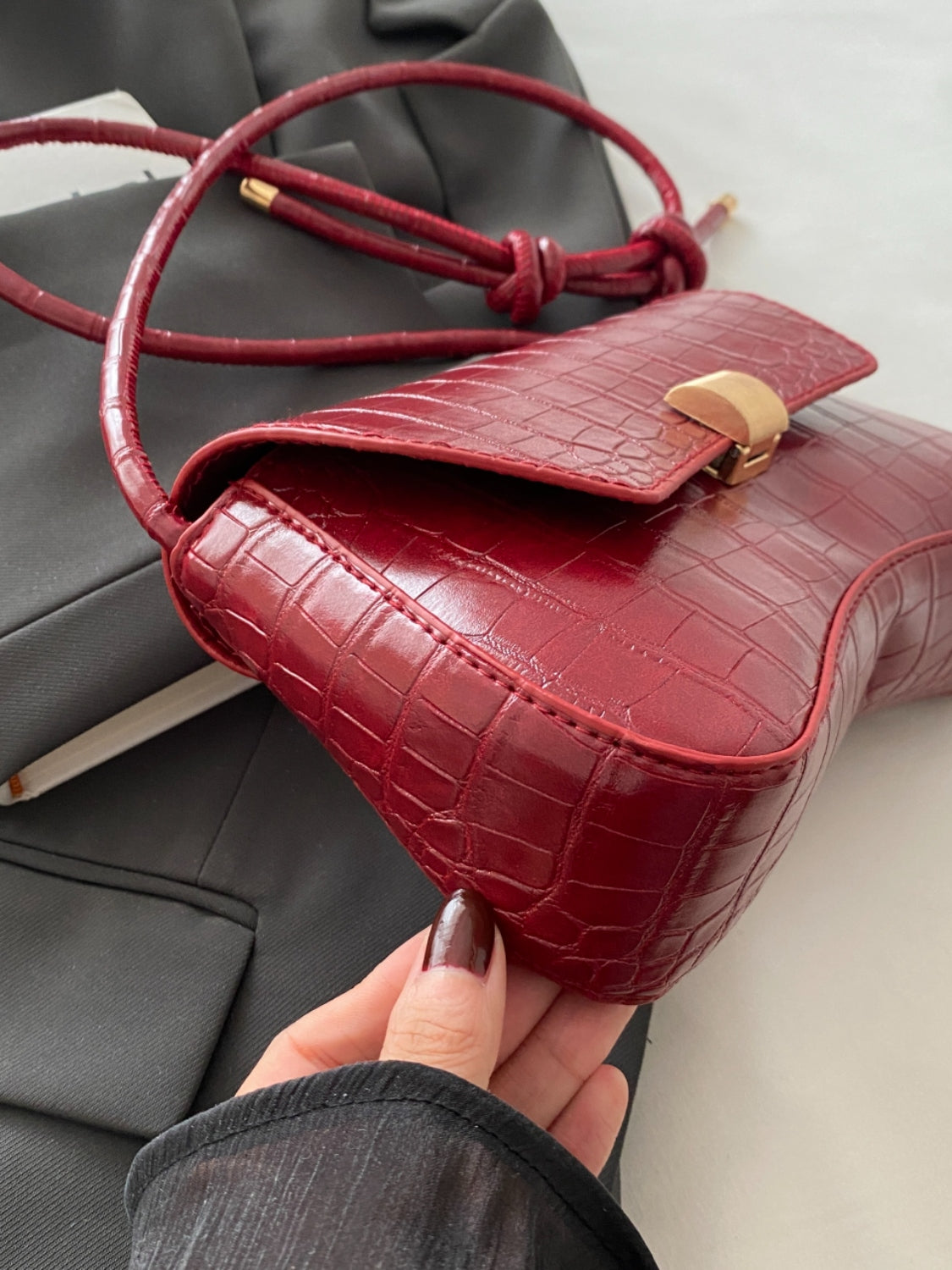 PU Leather Texture Crossbody Bag Trendsi