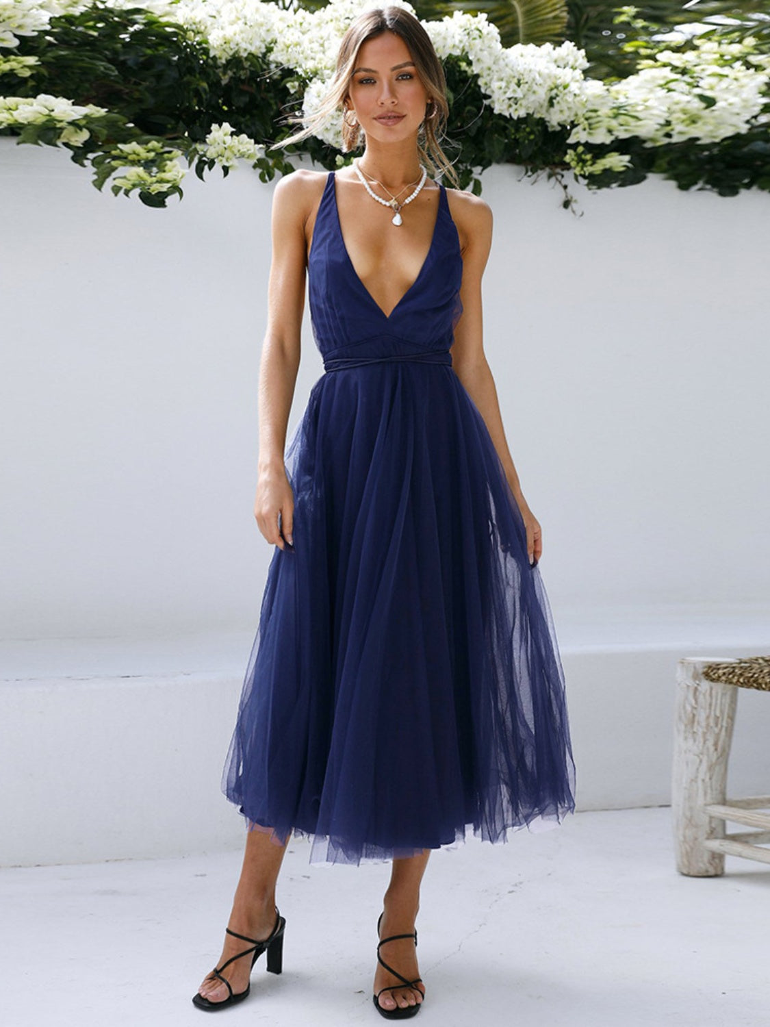 Backless crisscross sleeveless midi dress_Navy_Freda Fashion