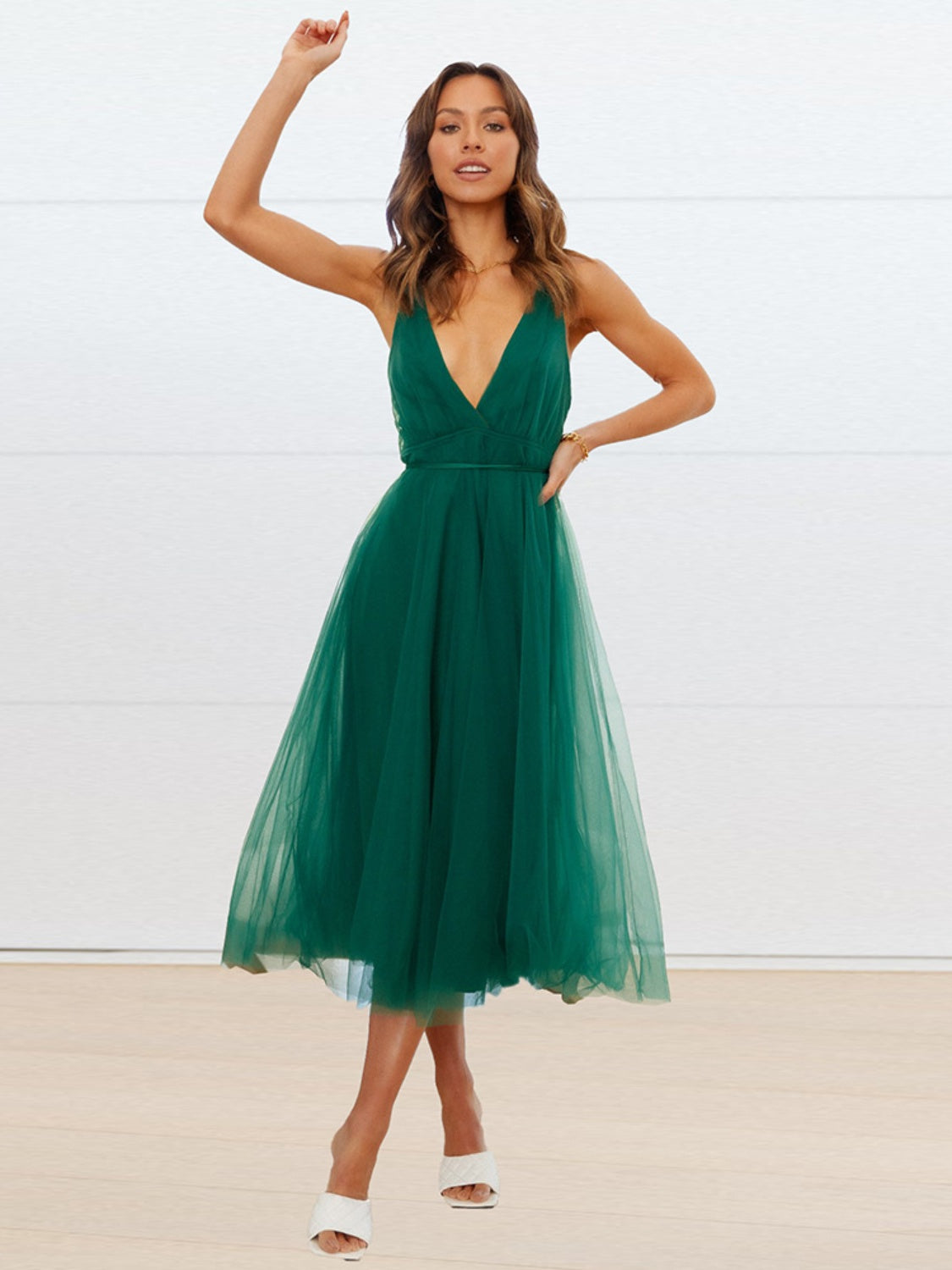 Backless crisscross sleeveless midi dress_Dark Green_Freda Fashion_