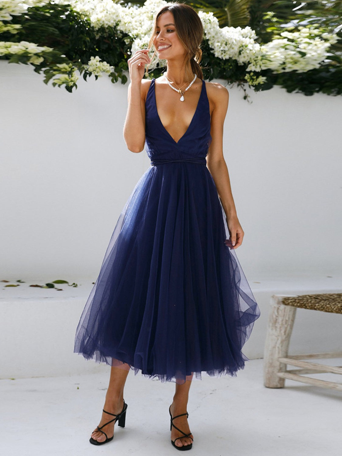 Backless crisscross sleeveless midi dress_Navy_Freda Fashion_3