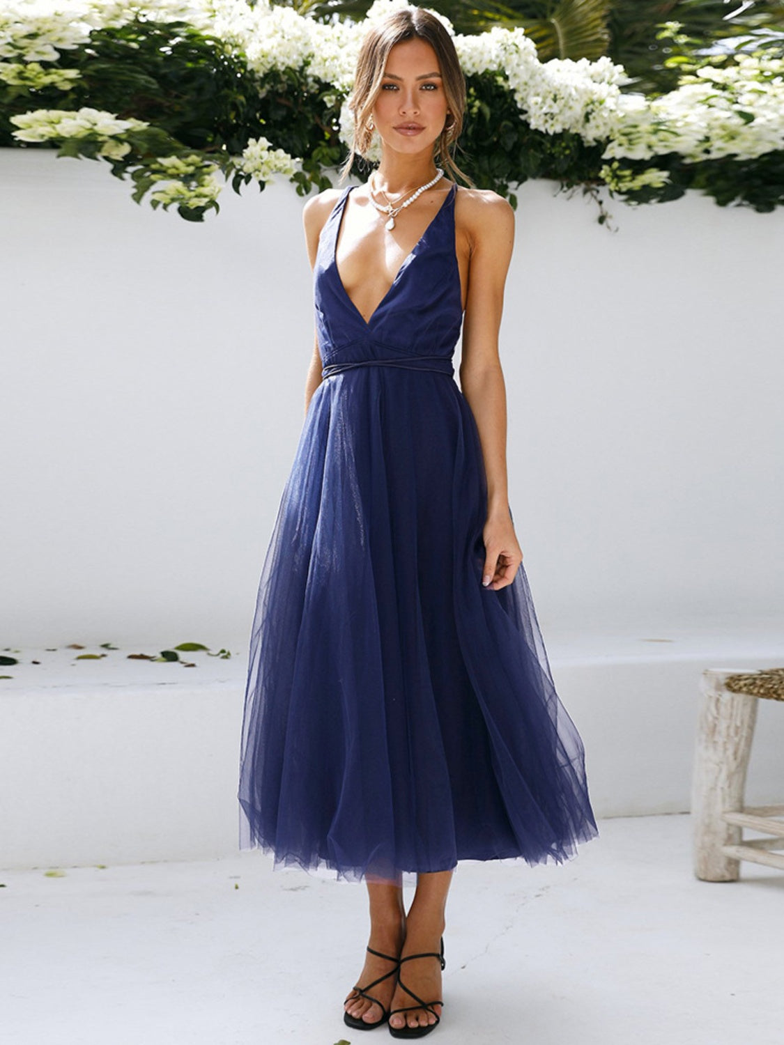 Backless crisscross sleeveless midi dress_Navy_Freda Fashion_4