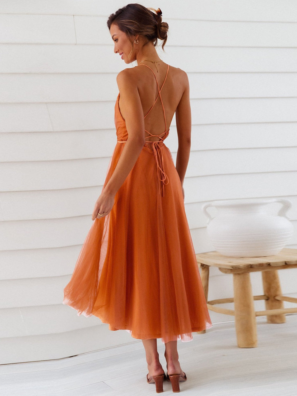 Backless crisscross sleeveless midi dress_Terracotta_Freda Fashion_1