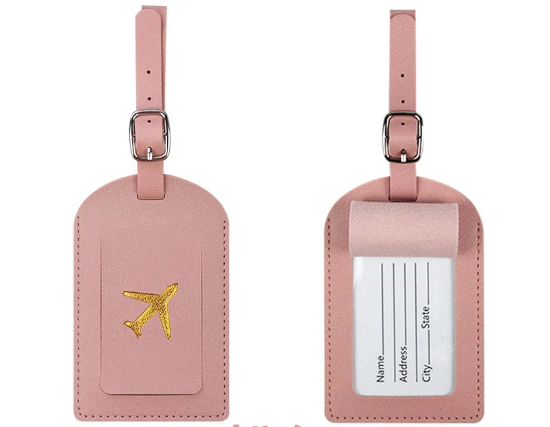 Men Women PU Leather Cute Luggage Tag Suitcase Address Label Baggage Boarding Bag Tag Name ID Address Holder Travel Accessorie - GlamBee Fashion