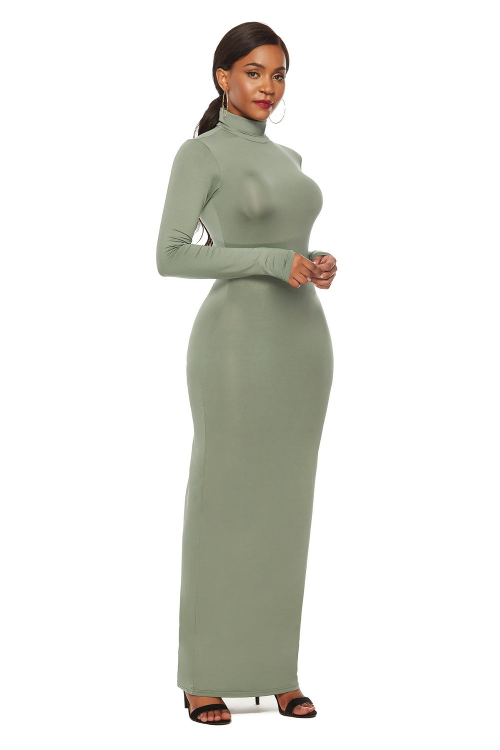 Mock Neck Long Sleeve Maxi Slim Dress Trendsi