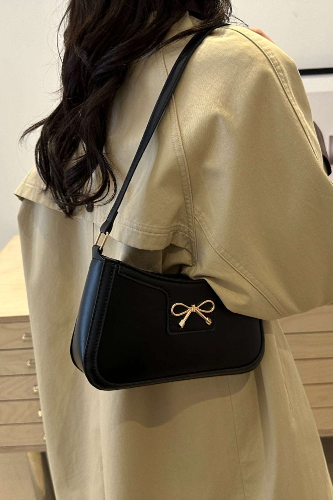 Bow Trim PU Leather Shoulder Bag Trendsi