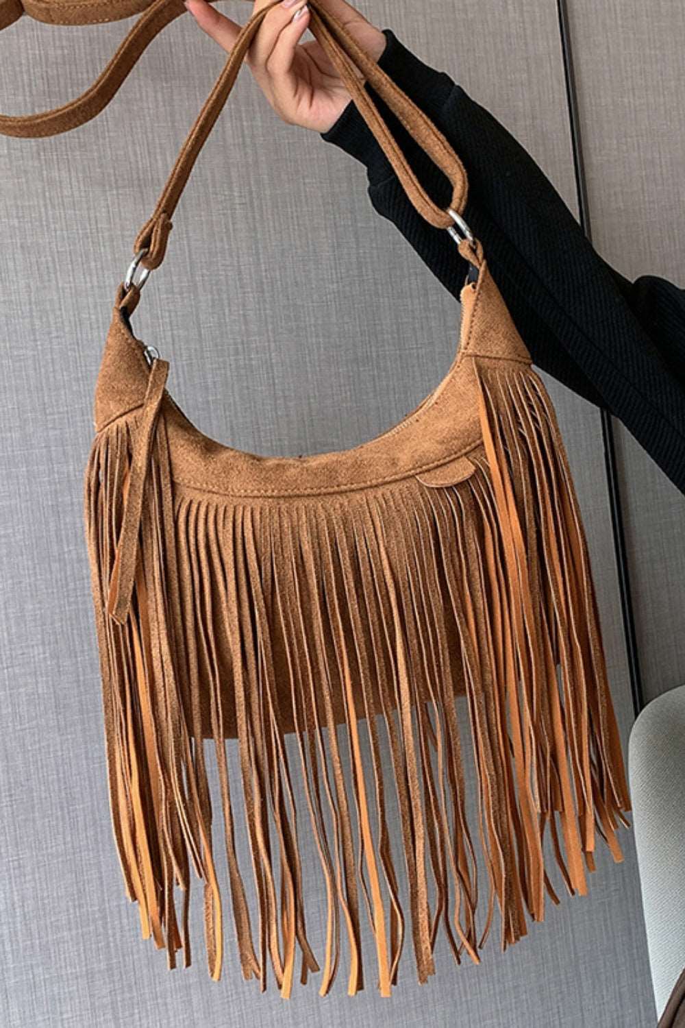 Suede Fringe Adjustable Strap Shoulder Bag Trendsi