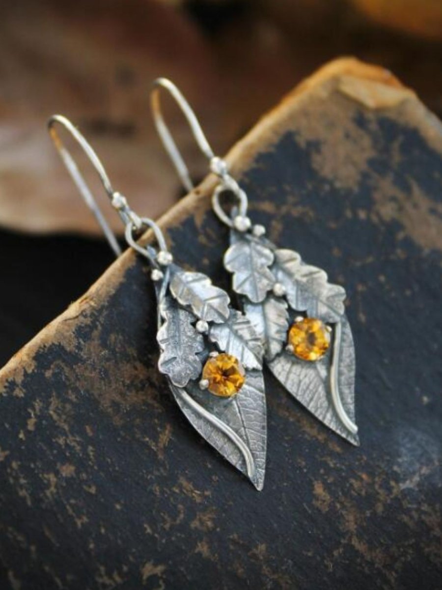 Alloy Rhinestone Leaf Shape Earrings - Freda Fashion