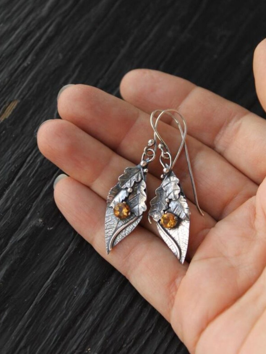 Alloy Rhinestone Leaf Shape Earrings - Freda Fashion