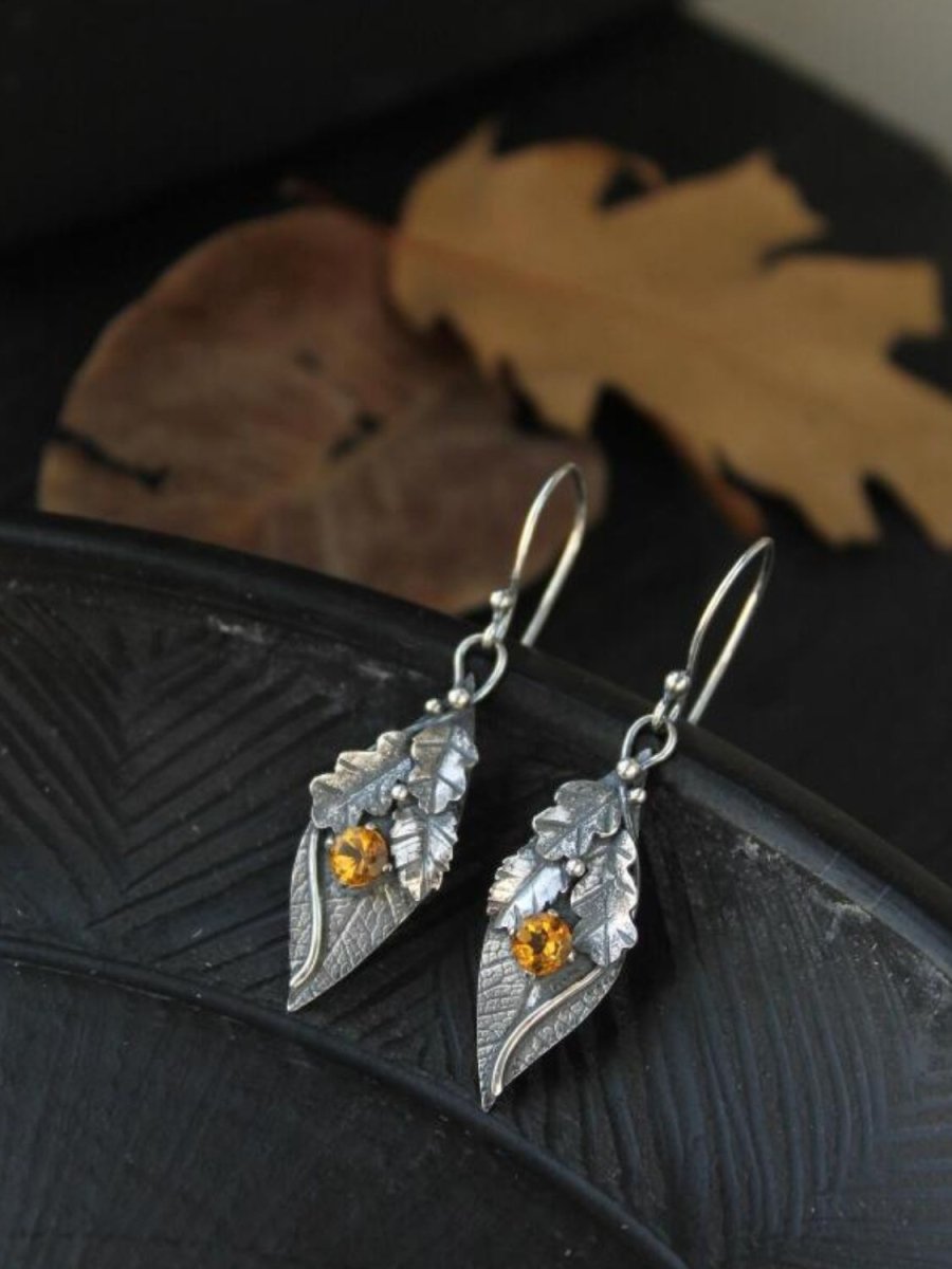 Alloy Rhinestone Leaf Shape Earrings - Freda Fashion