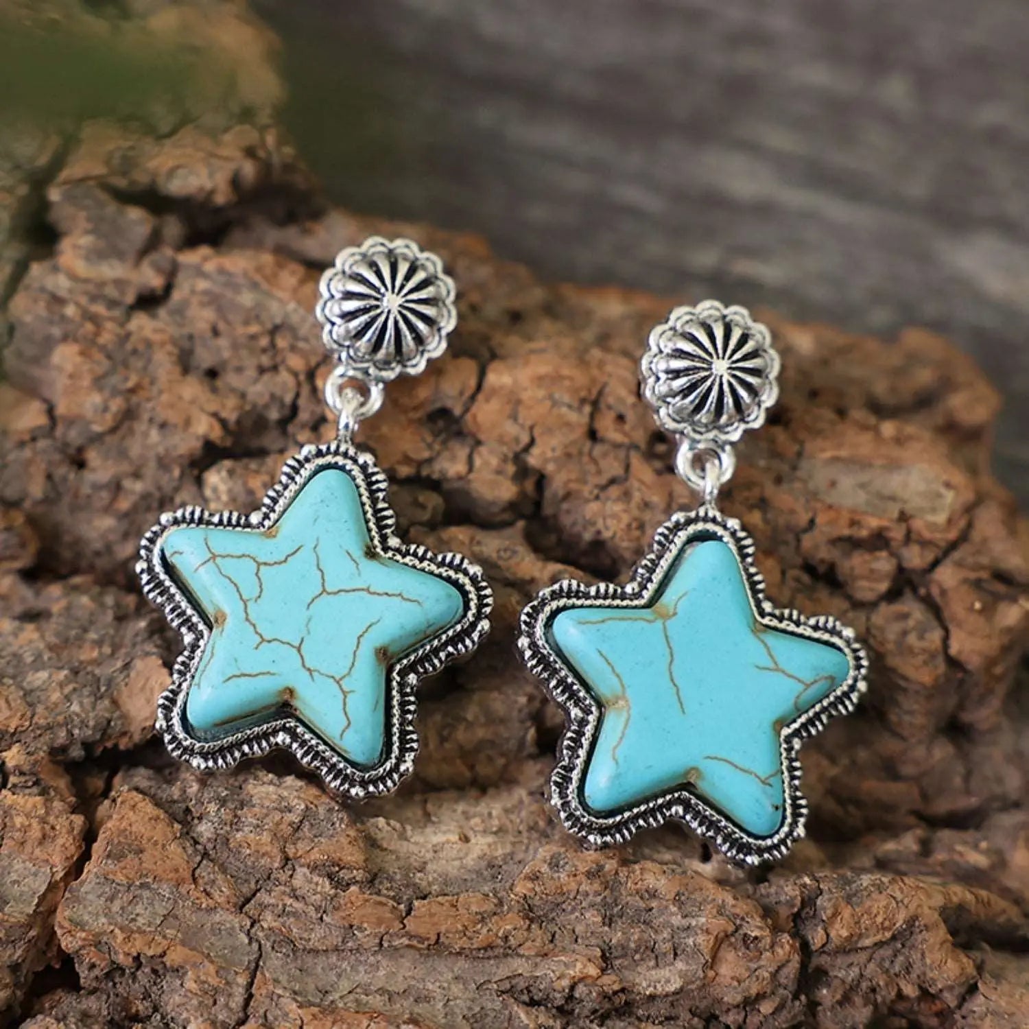 Artificial Turquoise Alloy Star Earrings - GlamBee Fashion