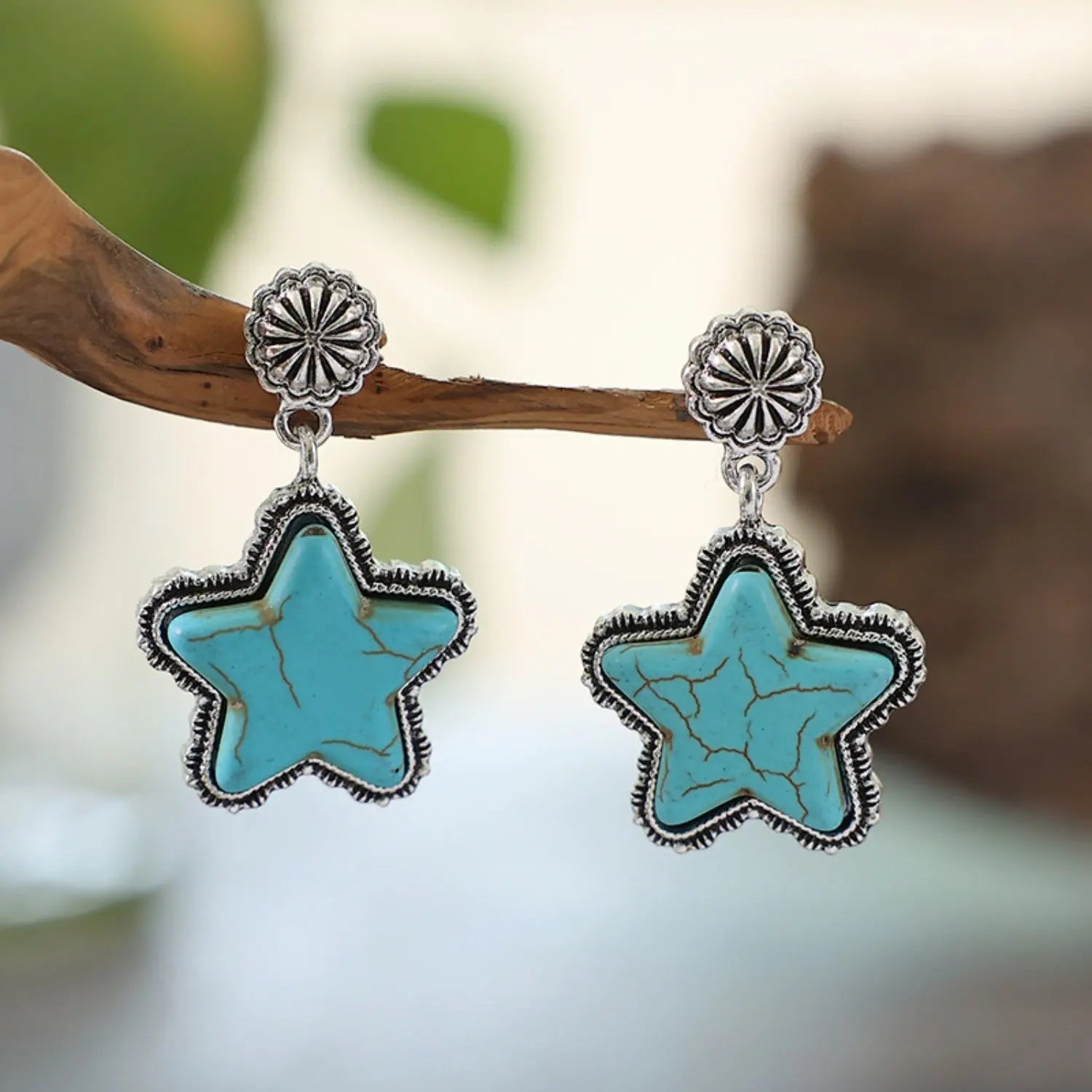 Artificial Turquoise Alloy Star Earrings - GlamBee Fashion