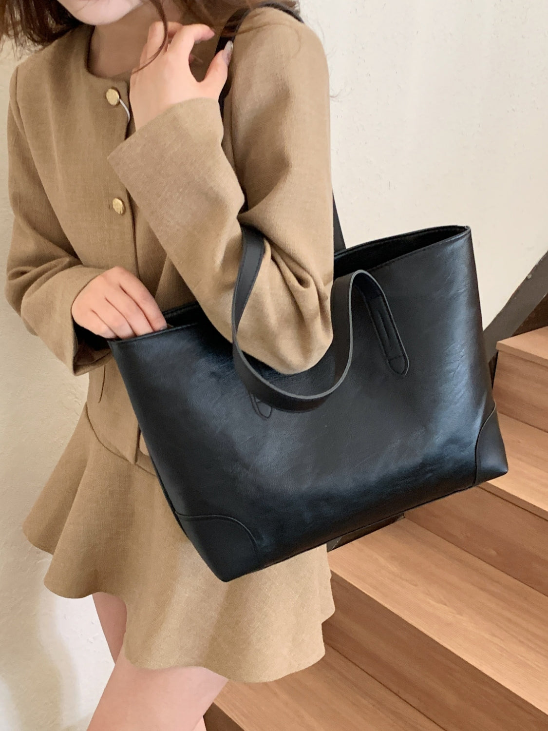 PU Leather Medium Tote Bag Trendsi