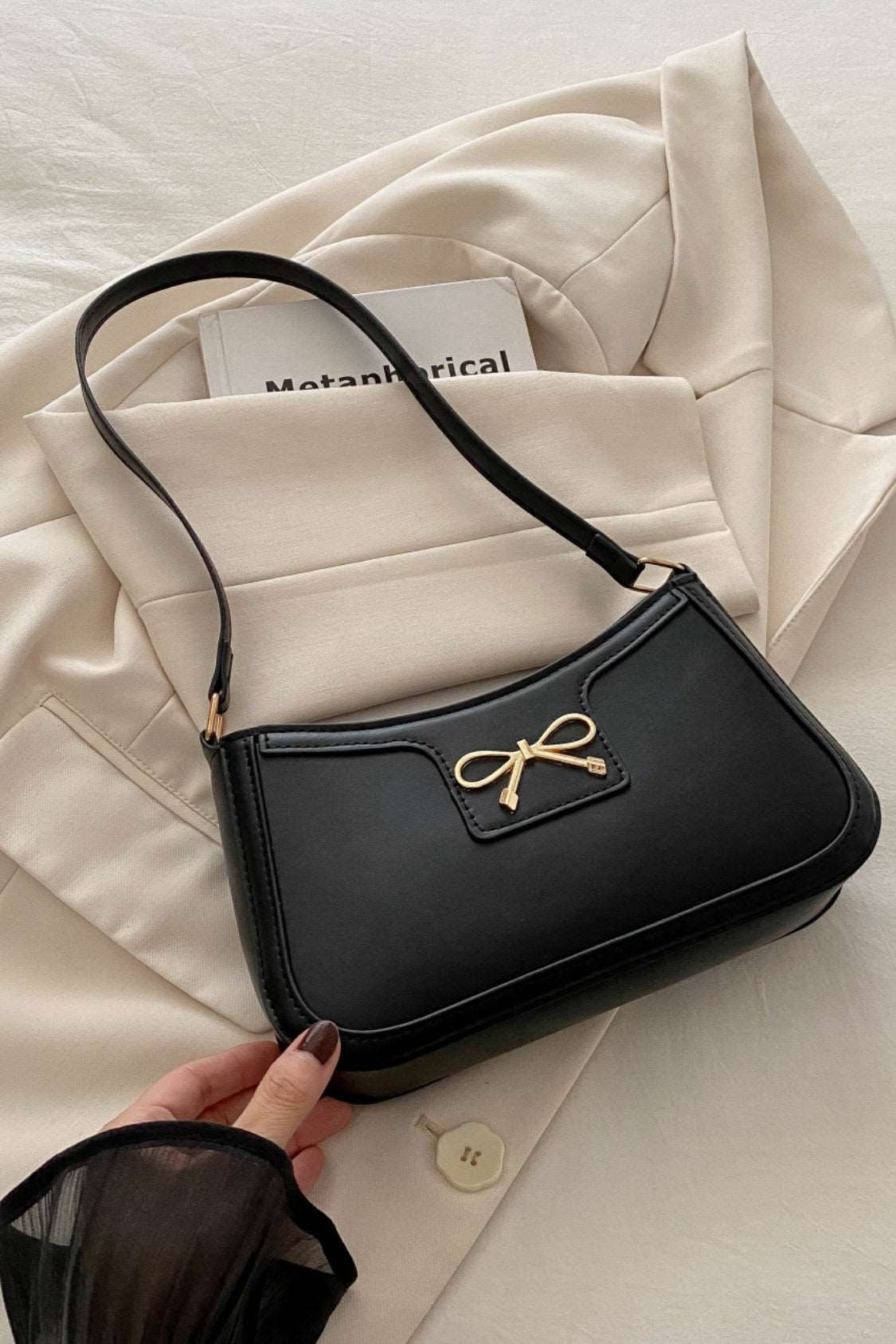 Bow Trim PU Leather Shoulder Bag Trendsi