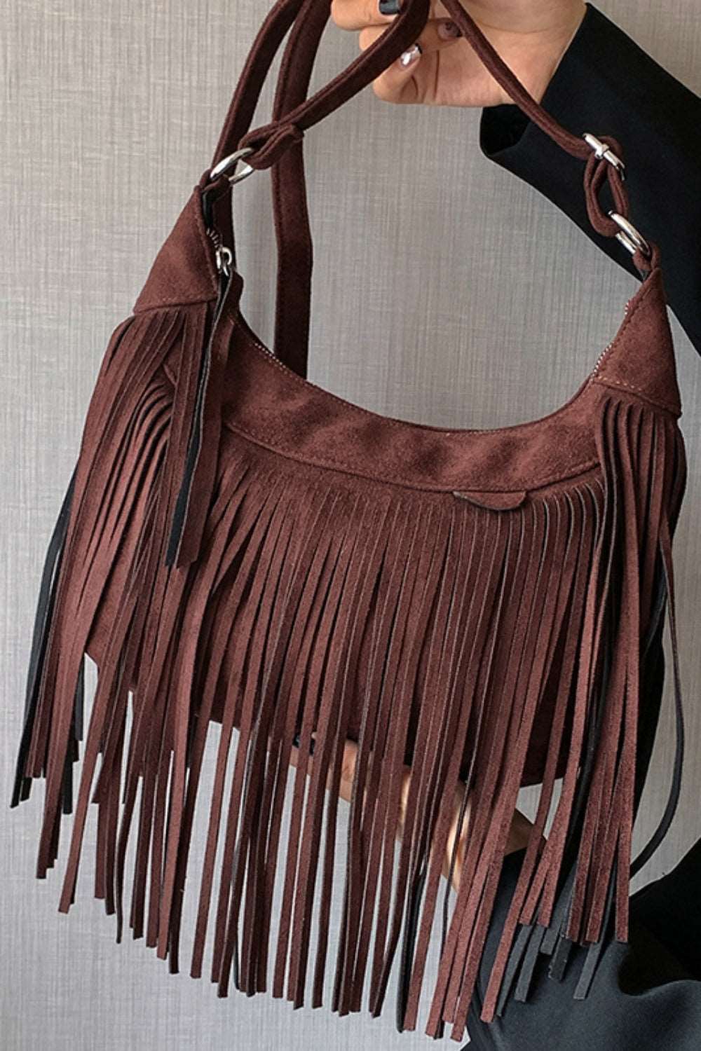 Suede Fringe Adjustable Strap Shoulder Bag Trendsi