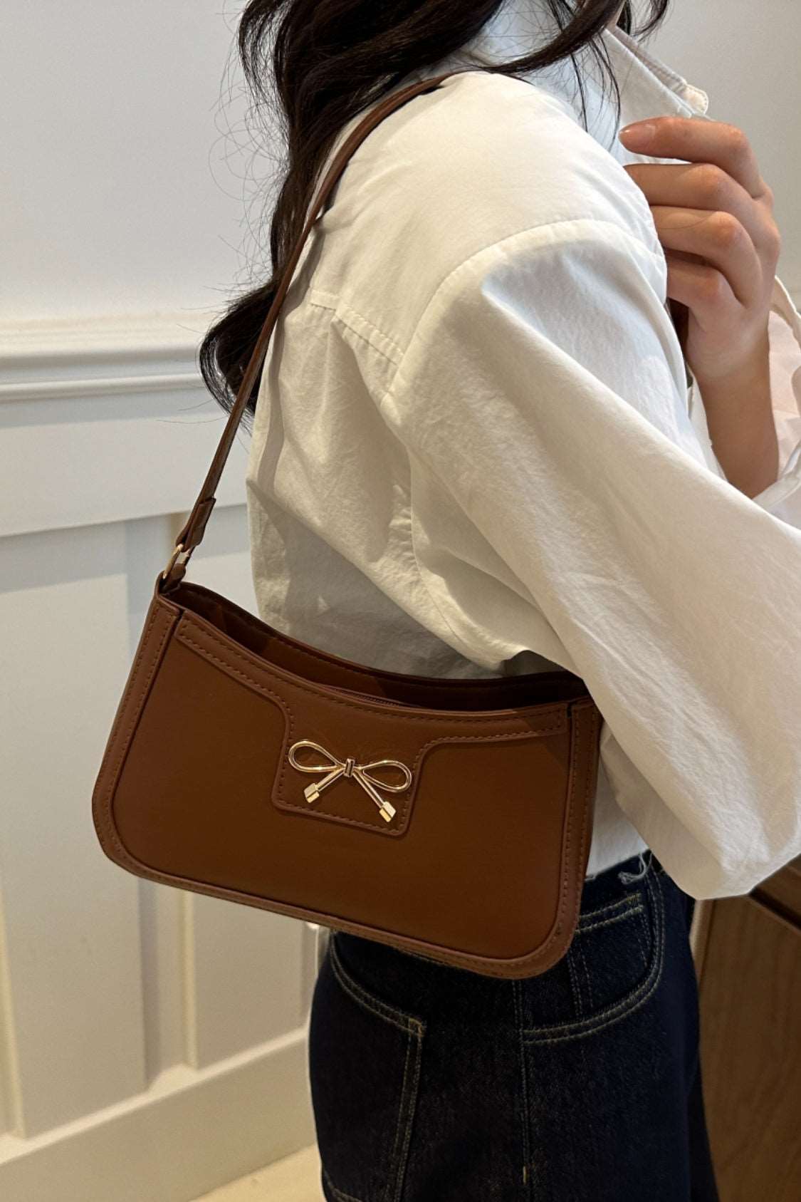 Bow Trim PU Leather Shoulder Bag Trendsi