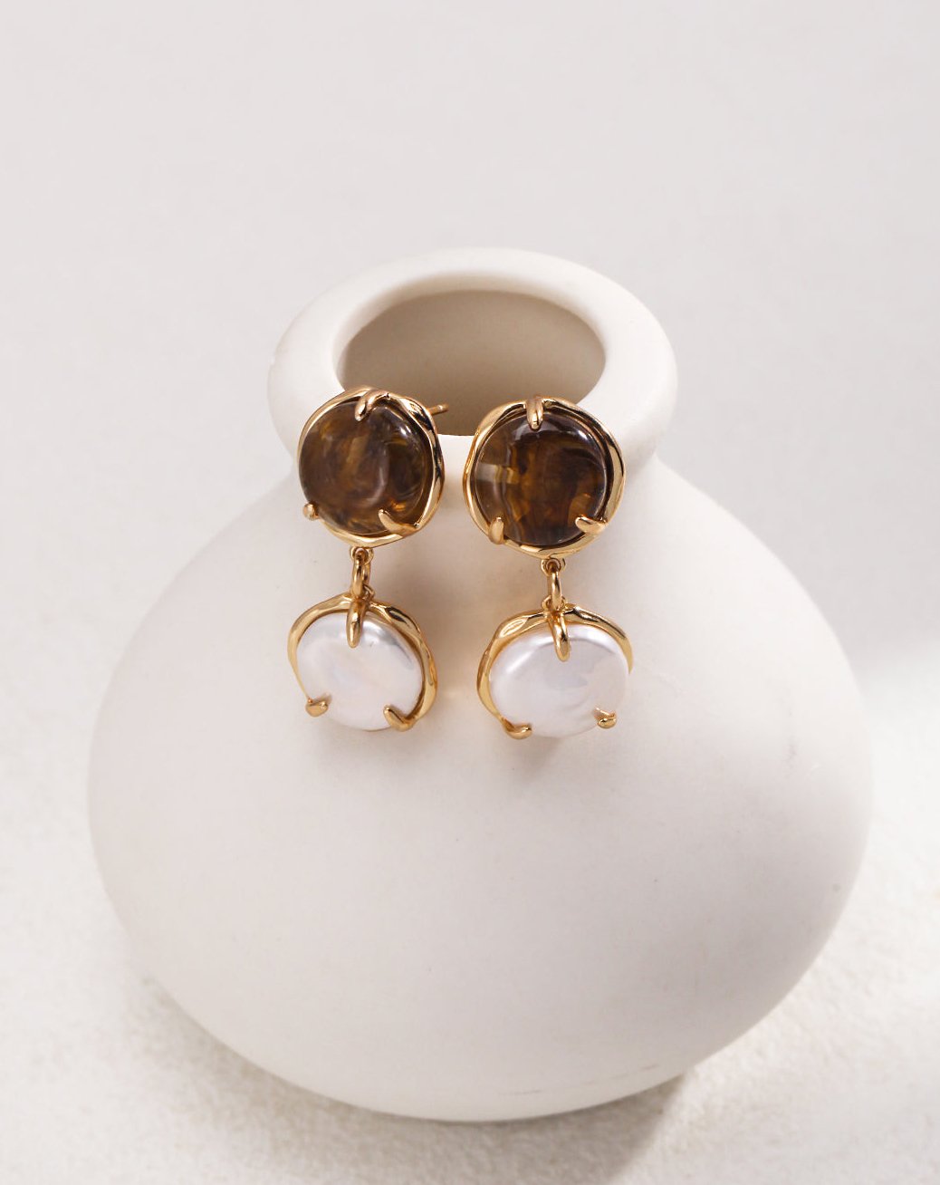 Café Au Lait Mini Pearl Ball Earring Adjustable Vintage Charm - GlamBee Fashion