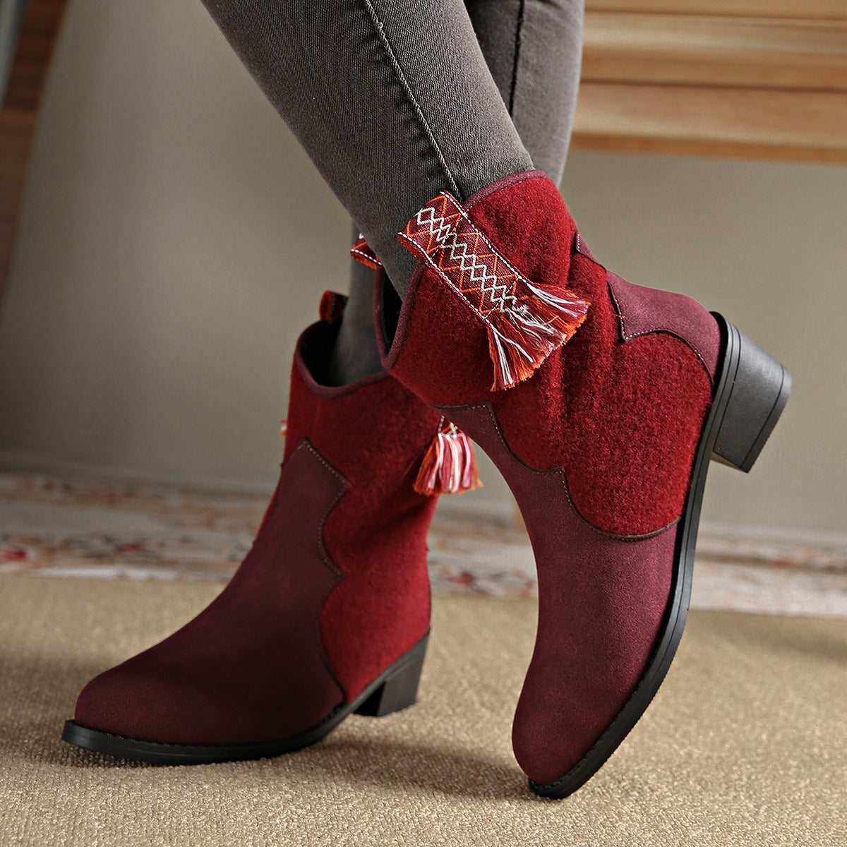 Suede Point Toe Block Heel Boots Trendsi