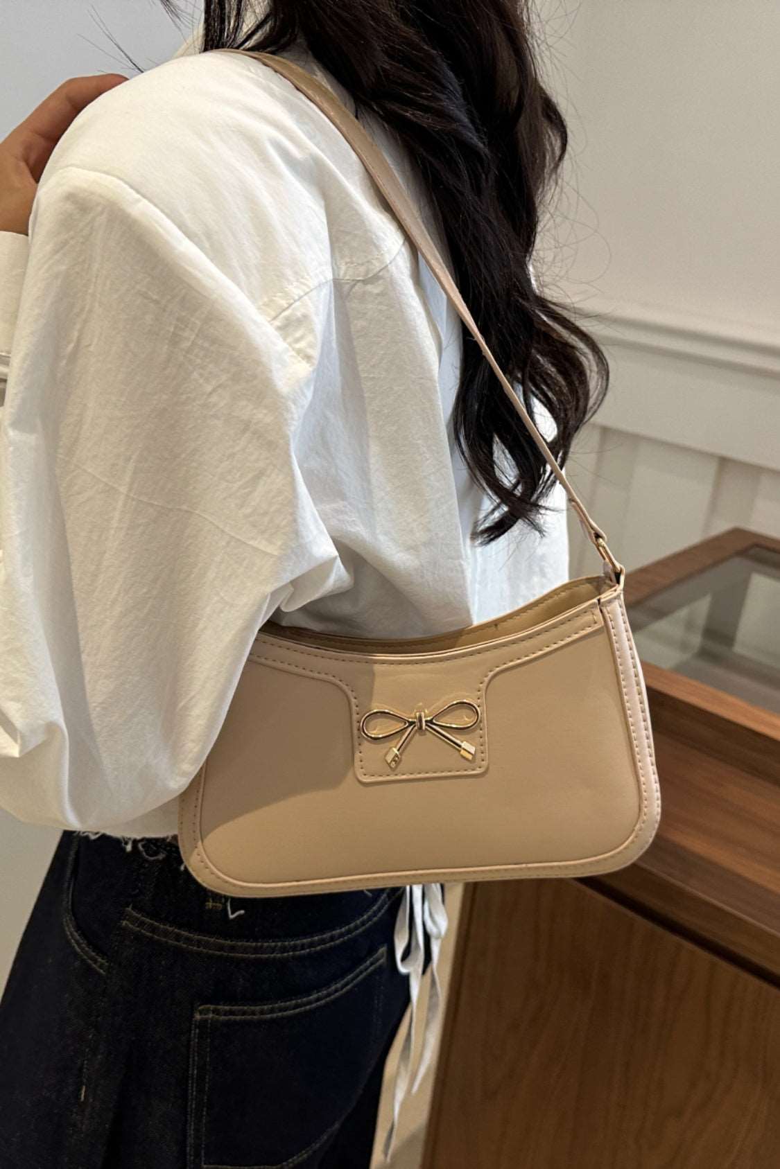 Bow Trim PU Leather Shoulder Bag Trendsi