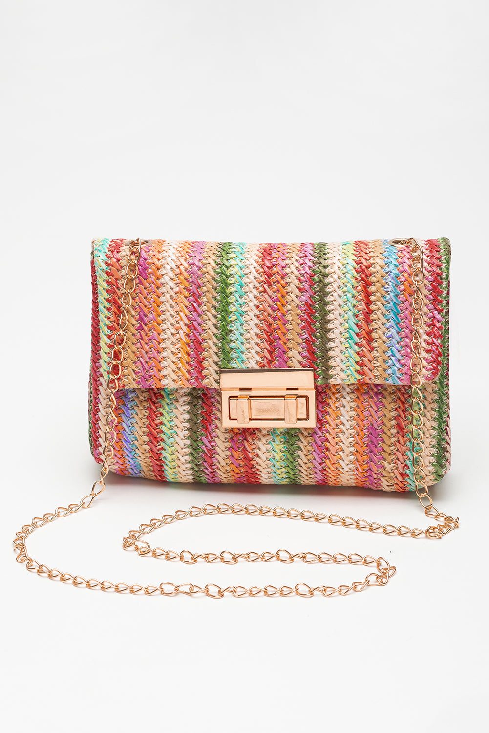 Strawberry Pink Striped Crochet Flapped Single Shoulder Bag Shewin