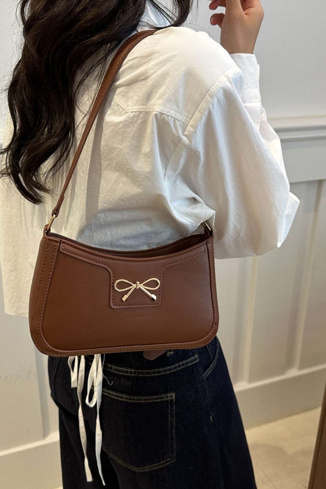 Bow Trim PU Leather Shoulder Bag Trendsi