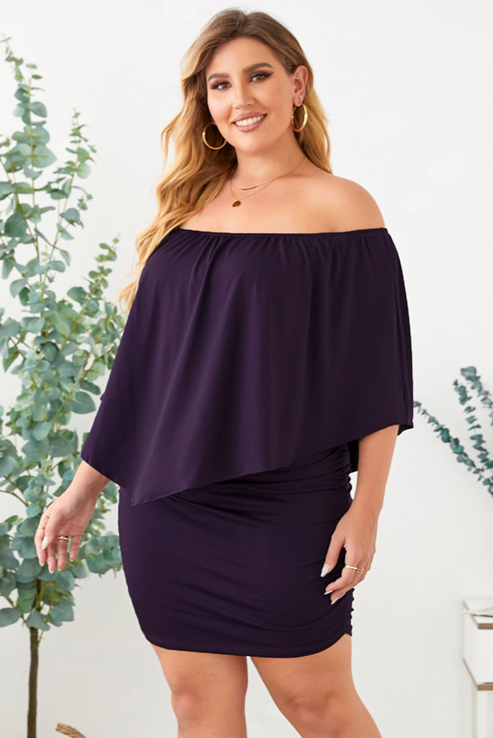 Full Size Off-Shoulder Half Sleeve Dress Trendsi