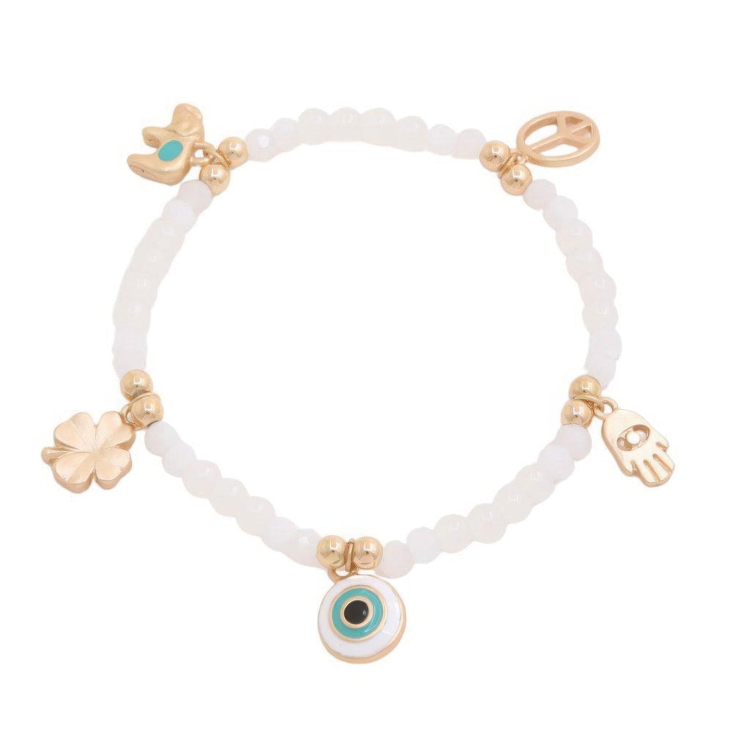 Evil Eye Clover Charm Beaded Bracelet - GlamBee Fashion