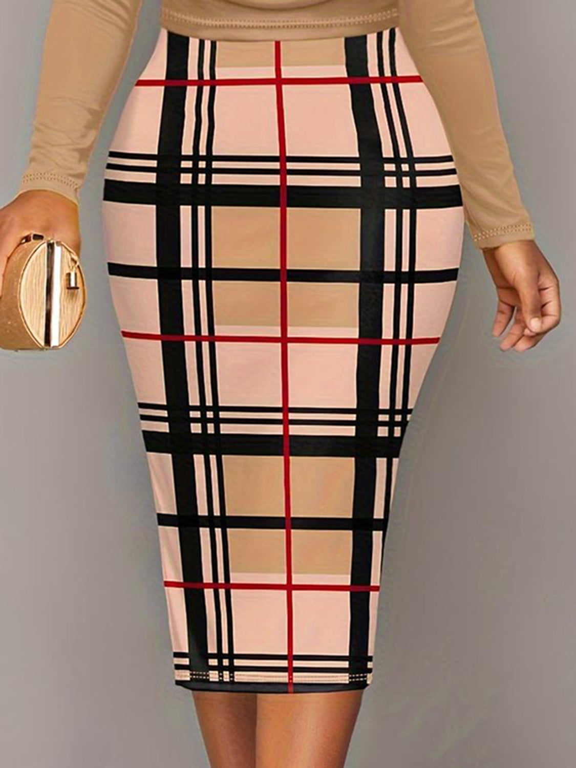 Plus Size Plaid Long Sleeve Mini Dress Trendsi