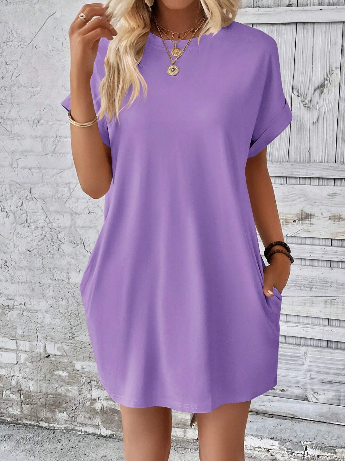 Round Neck Short Sleeve Mini Dress Trendsi