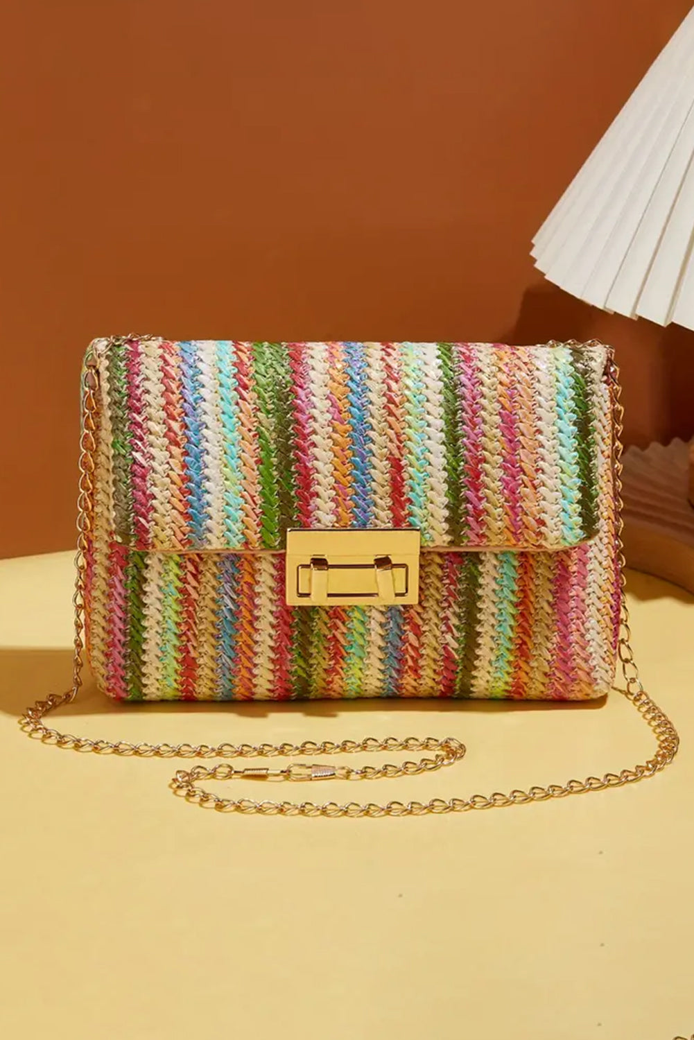 Strawberry Pink Striped Crochet Flapped Single Shoulder Bag Shewin