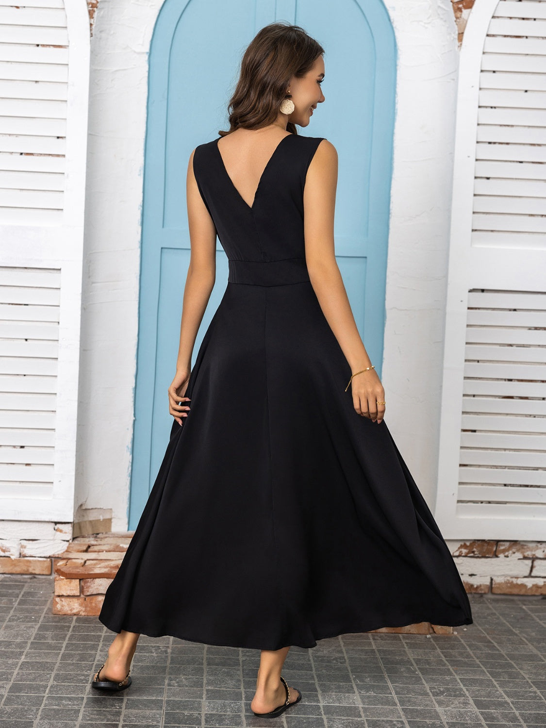 Full Size Slit V-Neck Sleeveless Midi Dress Trendsi