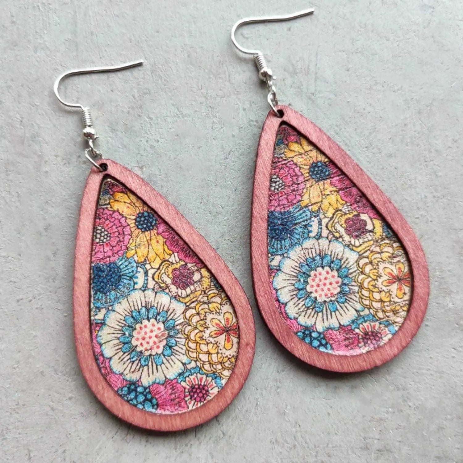 Floral Wood Teardrop Earrings - GlamBee Fashion