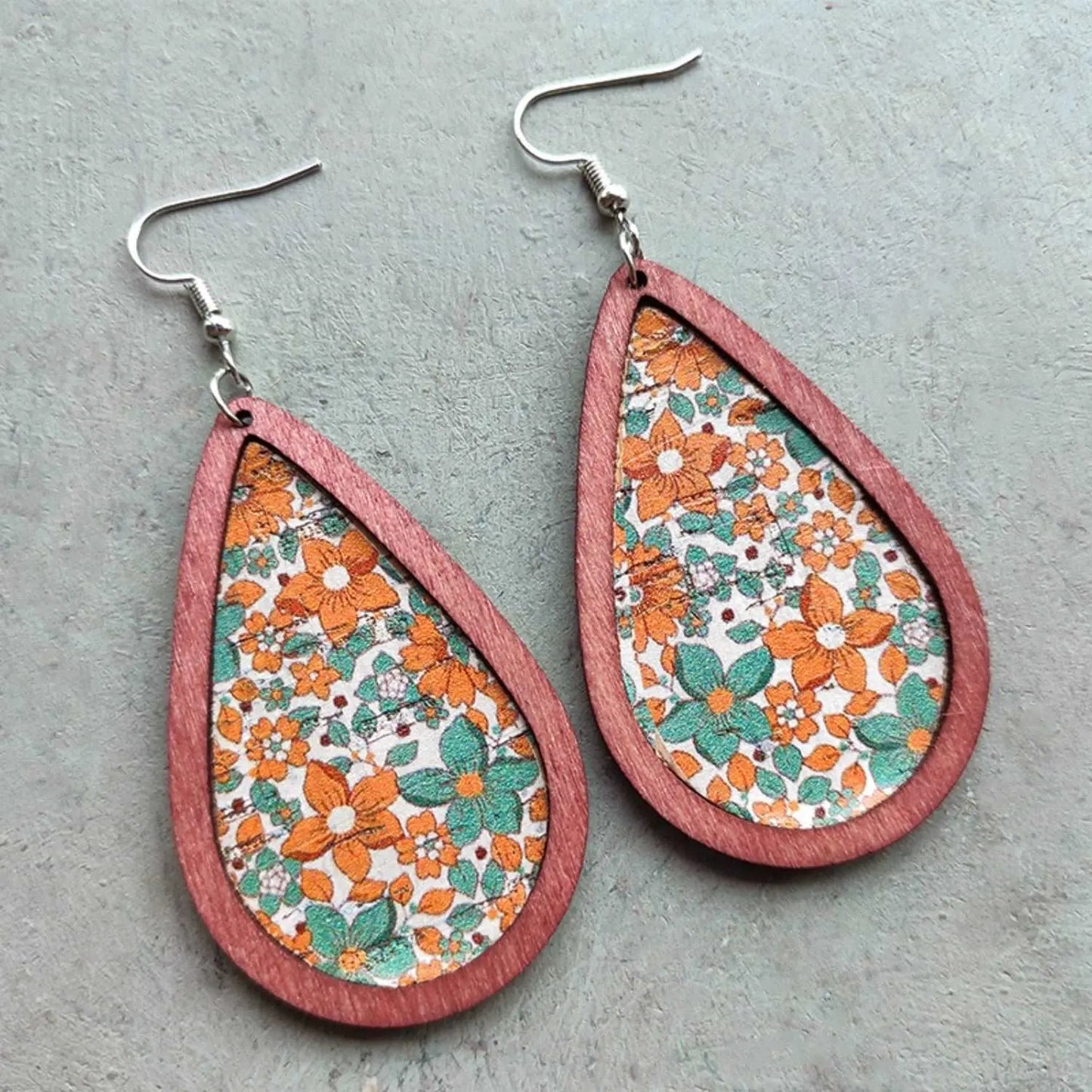 Floral Wood Teardrop Earrings - GlamBee Fashion