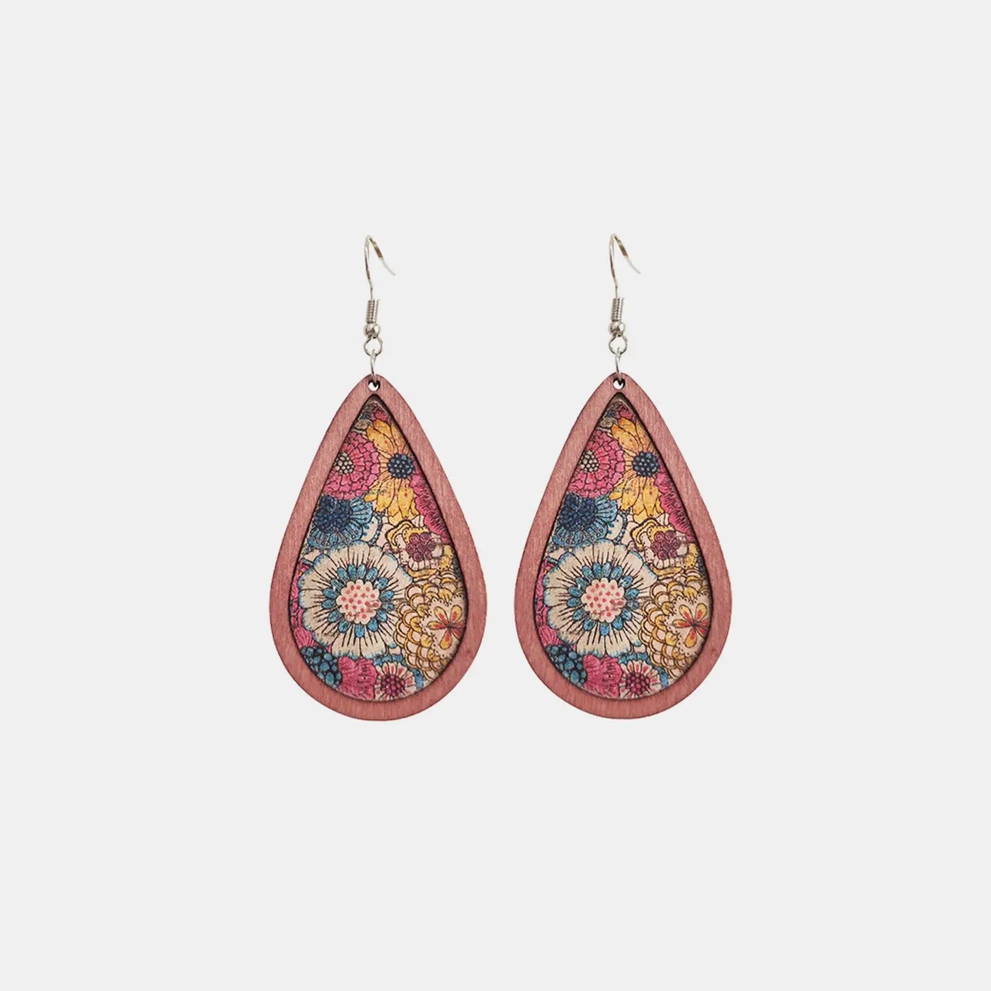 Floral Wood Teardrop Earrings - GlamBee Fashion