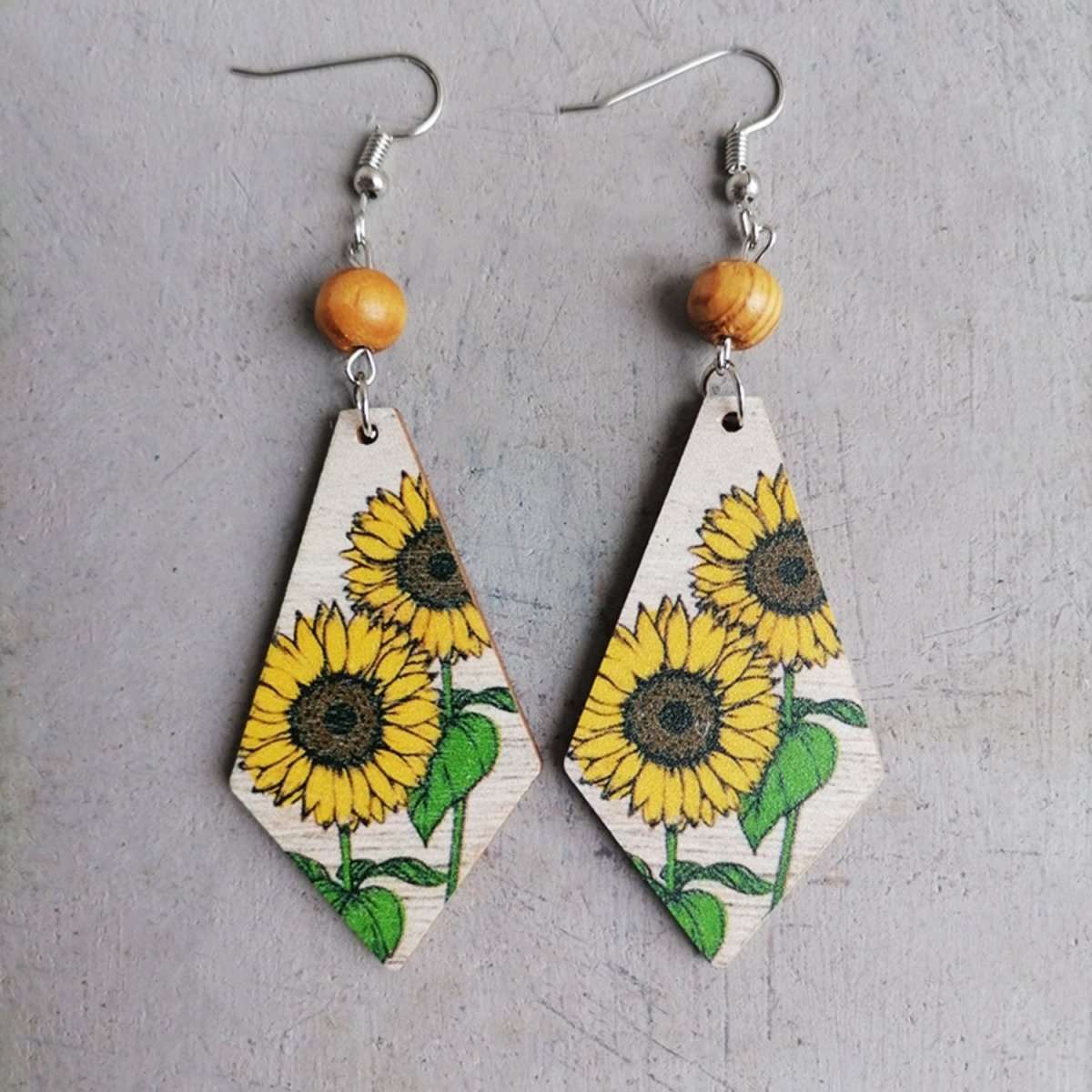 Floral Wooden Teardrop Earrings - Freda Fashion