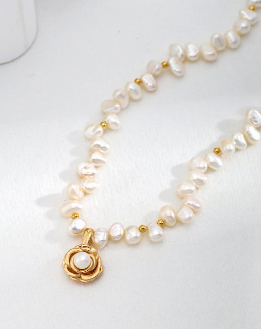 Ideal Love Pearl Necklace with Camellia Pendant - GlamBee Fashion