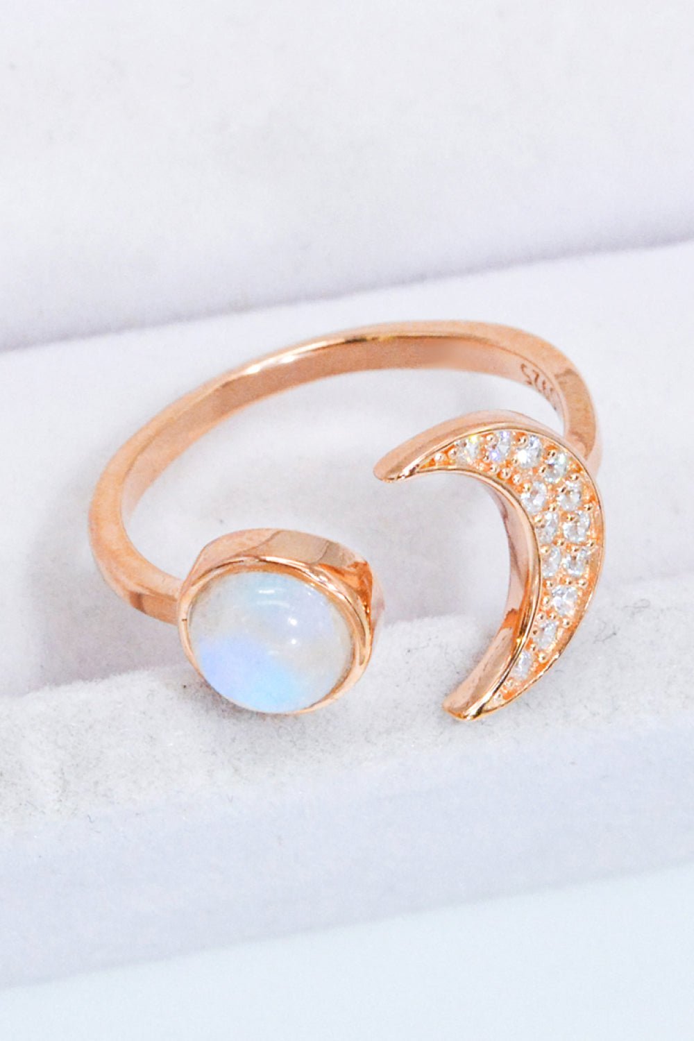 Natural Moonstone and Zircon Sun & Moon Open Ring - Freda Fashion