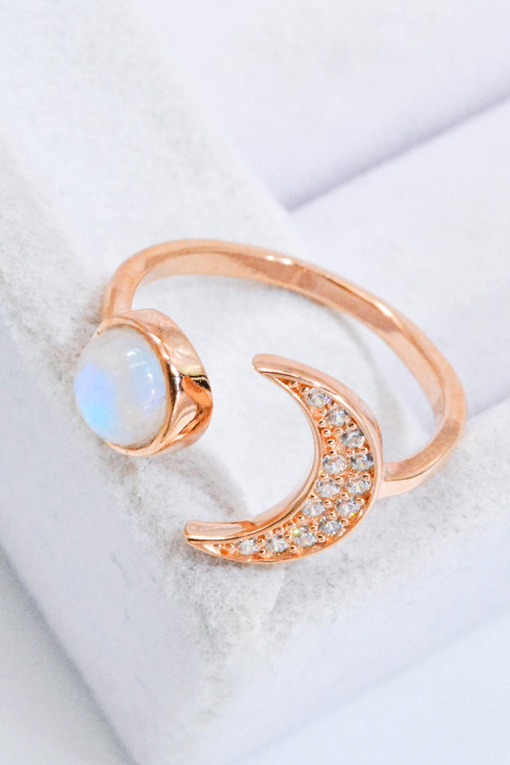 Natural Moonstone and Zircon Sun & Moon Open Ring - Freda Fashion