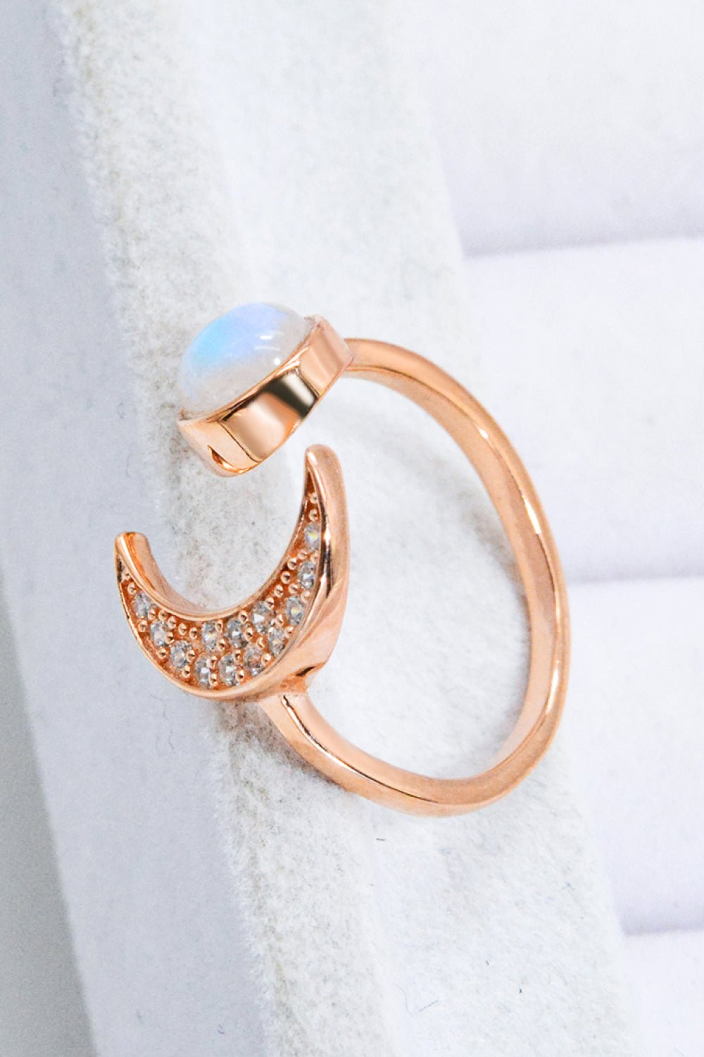 Natural Moonstone and Zircon Sun & Moon Open Ring - Freda Fashion