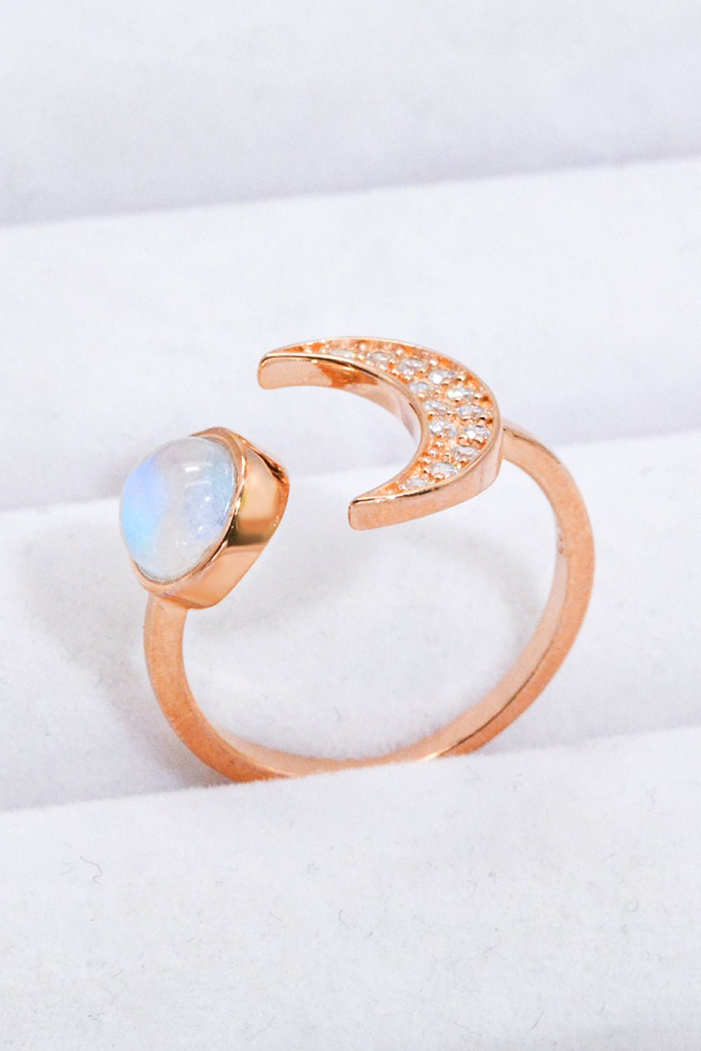 Natural Moonstone and Zircon Sun & Moon Open Ring - Freda Fashion