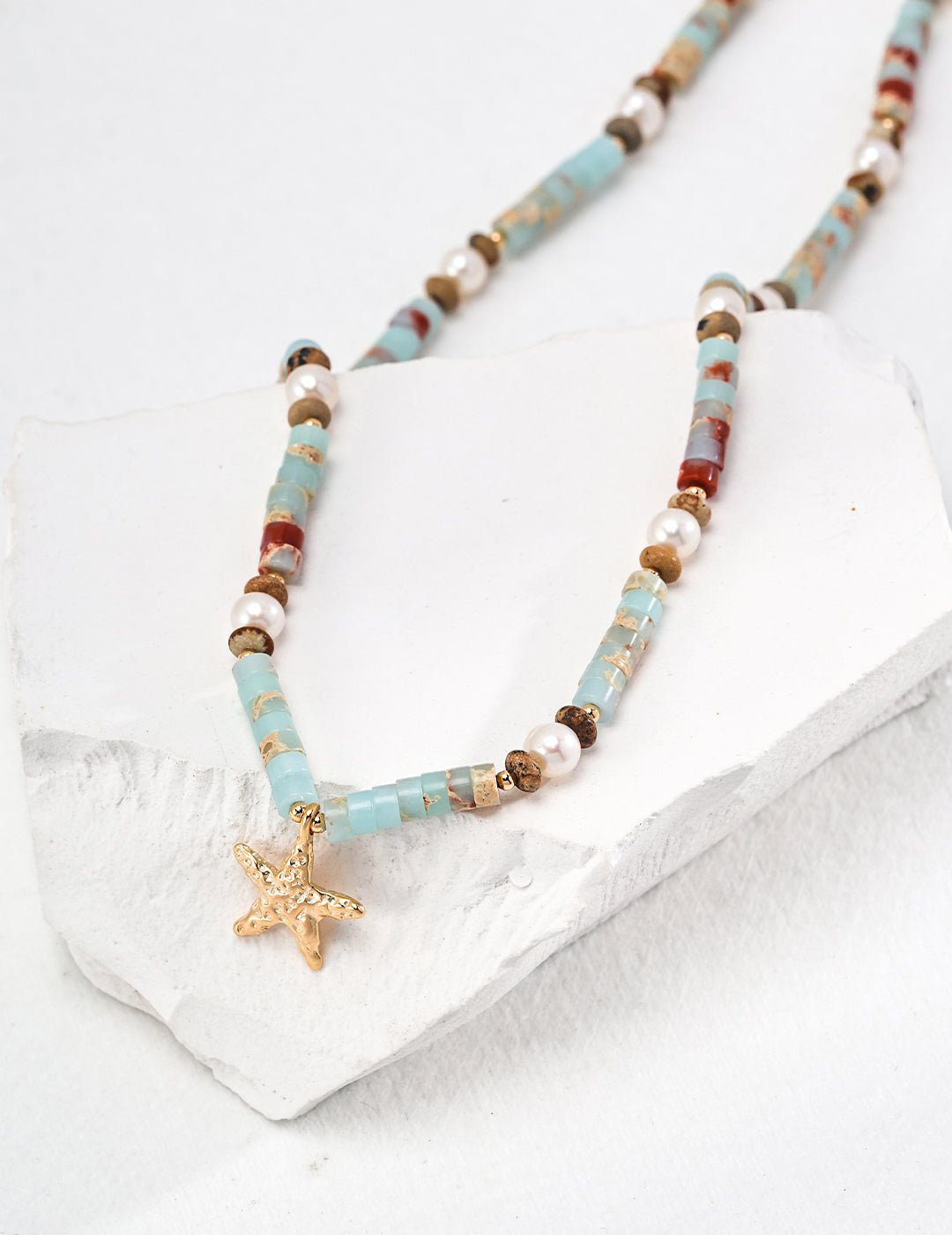 Ocean Breeze Lardetite and Natural Pearl Necklace - GlamBee Fashion