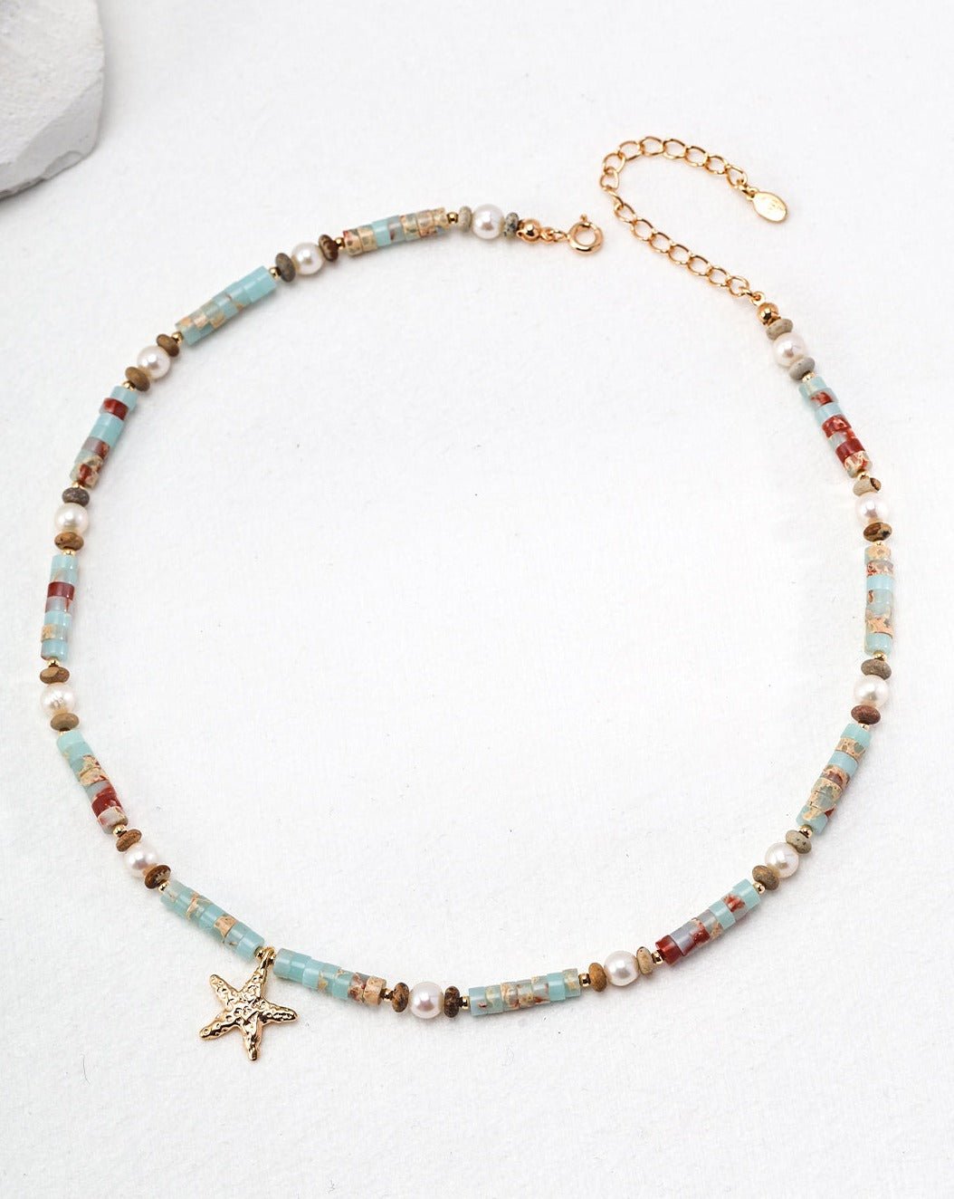 Ocean Breeze Lardetite and Natural Pearl Necklace - GlamBee Fashion