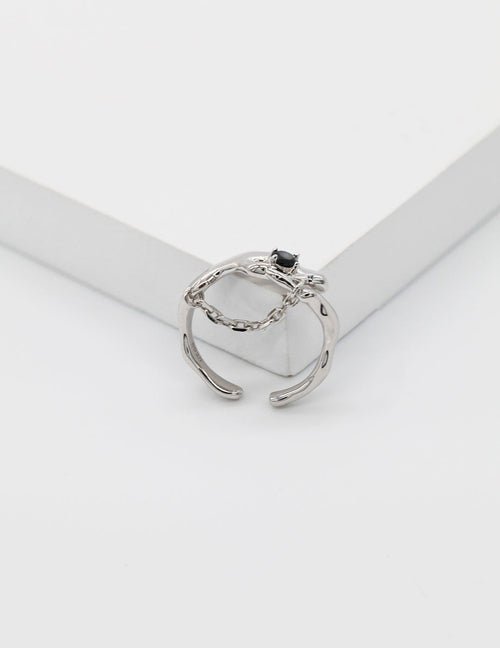 Whimsical Branch: Irregular Inlay Adjustable Silver Ring - GlamBee Fashion