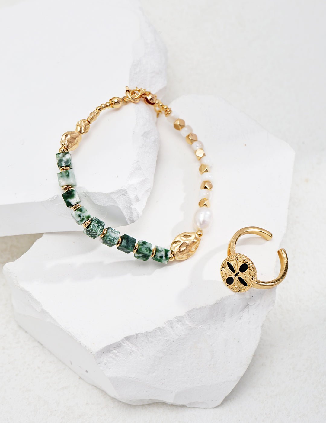 Whispering Jade Green Jade and Pearl Beaded Bracelet - GlamBee Fashion