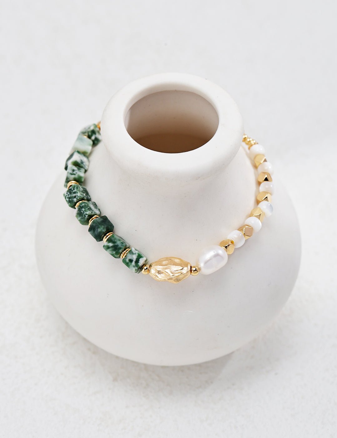 Whispering Jade Green Jade and Pearl Beaded Bracelet - GlamBee Fashion