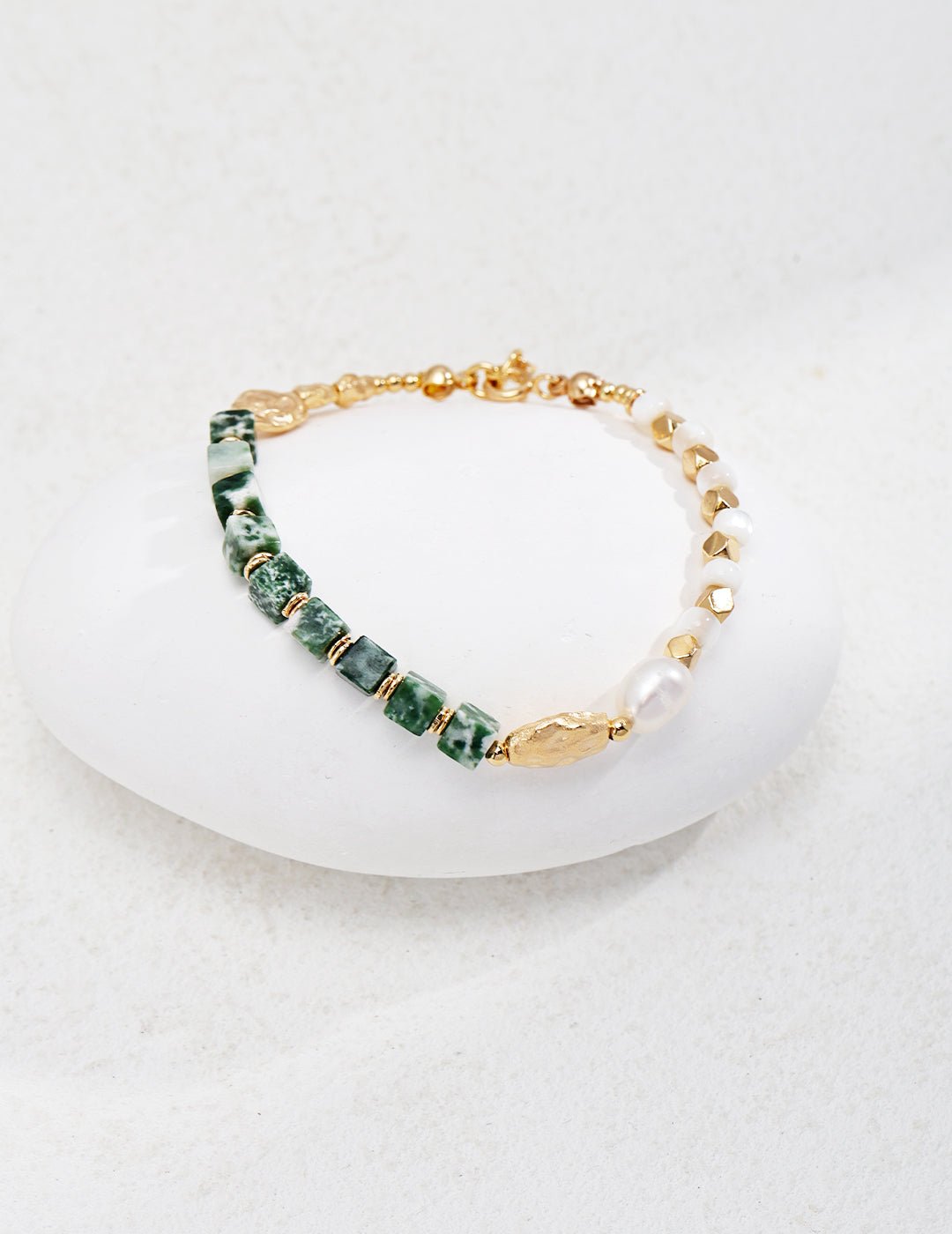 Whispering Jade Green Jade and Pearl Beaded Bracelet - GlamBee Fashion