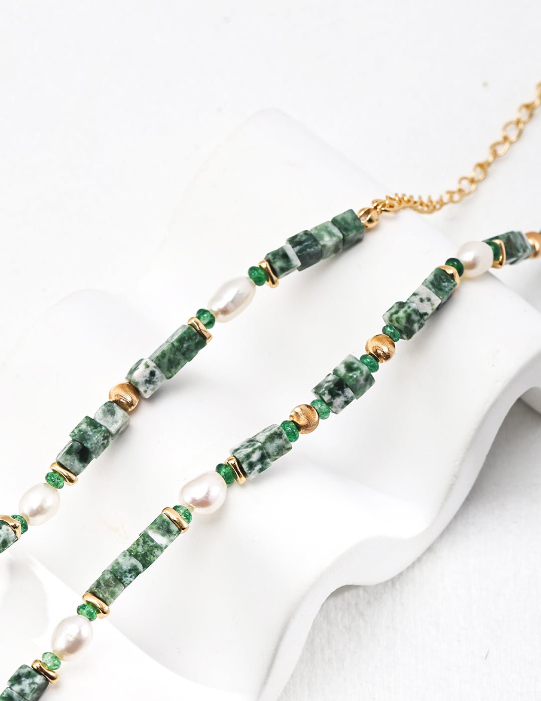 Whispering Jade Green Jade and Pearl Beaded Necklace - GlamBee Fashion