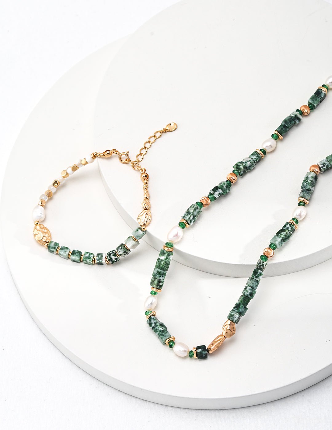 Whispering Jade Green Jade and Pearl Beaded Necklace - GlamBee Fashion