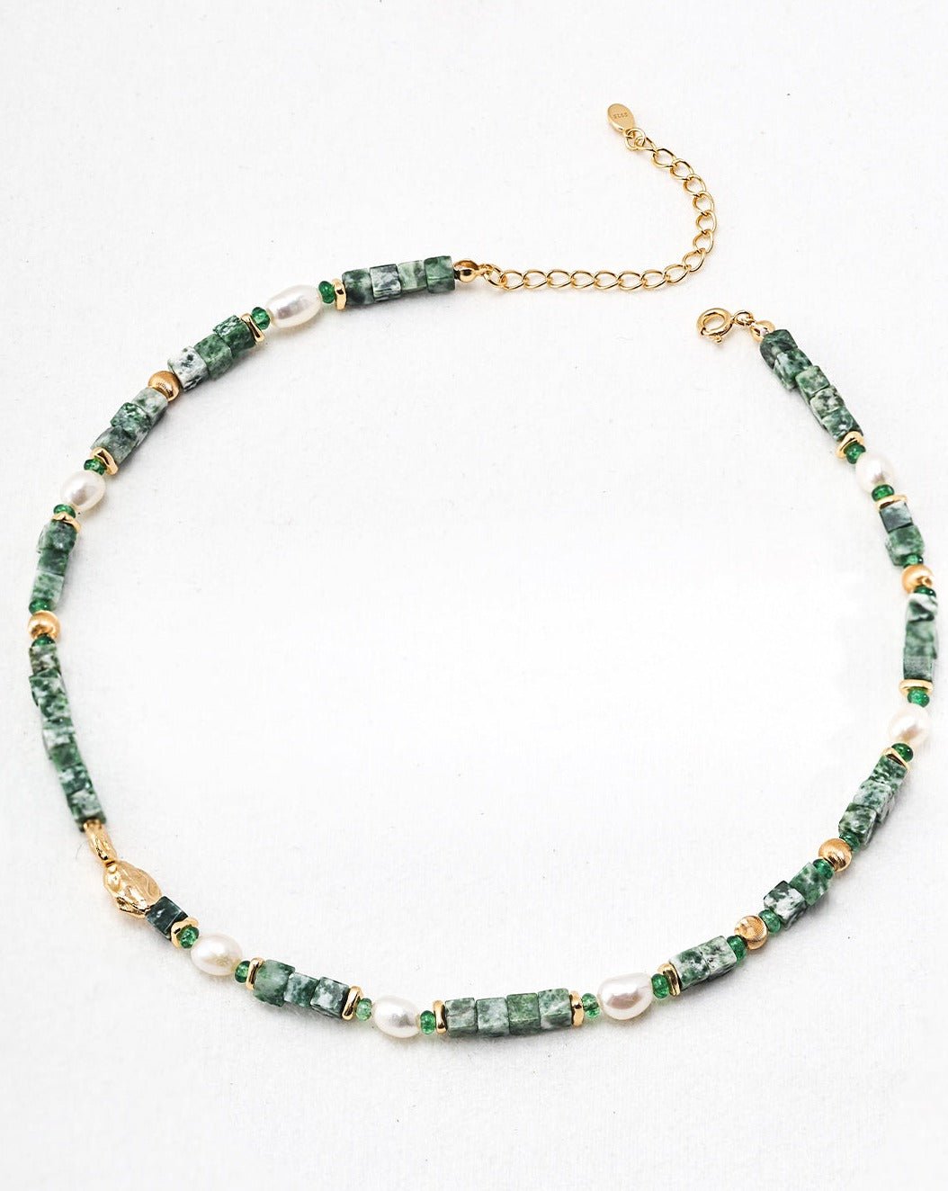 Whispering Jade Green Jade and Pearl Beaded Necklace - GlamBee Fashion